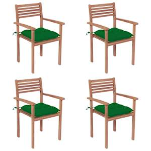 Zahradní židle 4 ks zelené podušky masivní teak - obrázek 1