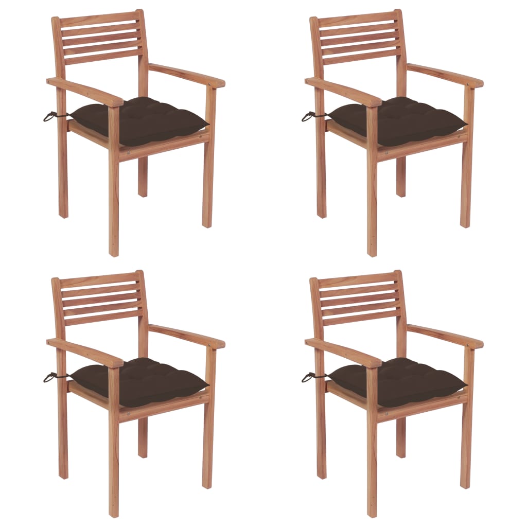  Záhradné stoličky 4 ks sivohnedé podložky teakový masív