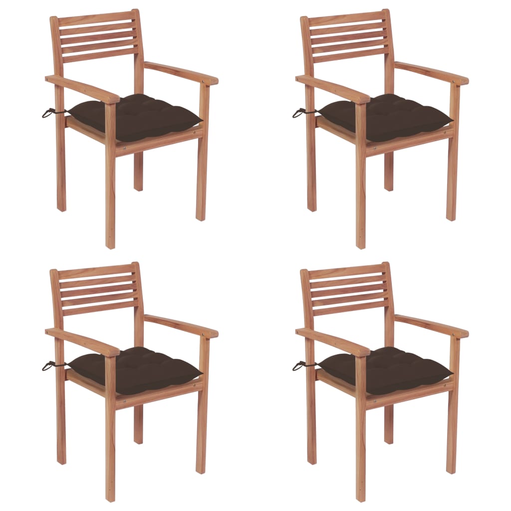 Cadeiras de jardim c/ almofadões cinza-acast. 4 pcs teca maciça