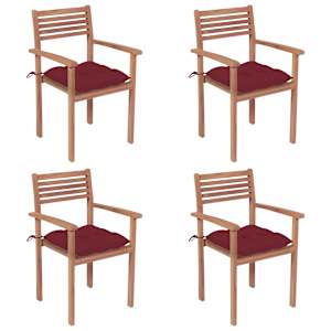 Zahradní židle 4 ks vínové podušky masivní teak - obrázek 1