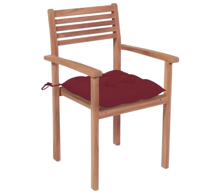 vidaXL Gartenst&uuml;hle 4 Stk. mit Weinroten Kissen Massivholz Teak
