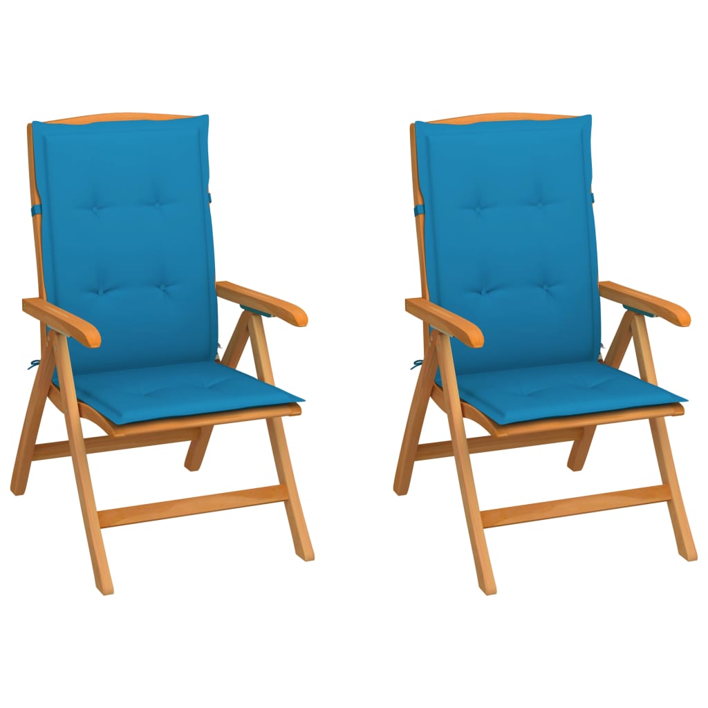  Záhradné stoličky 2 ks s modrými podložkami tíkový masív