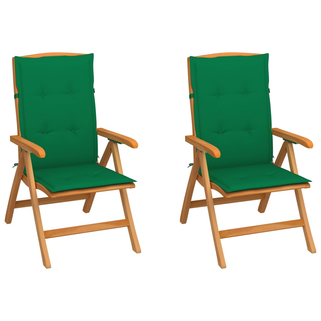  Záhradné stoličky 2 ks so zelenými podložkami tíkový masív