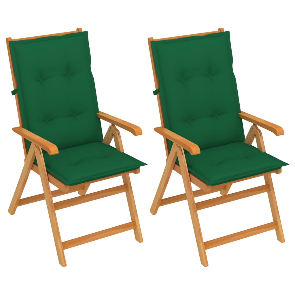 Gartenstühle 2 Stk. mit Grünen Auflagen Massivholz Teak | Stepinfit.de