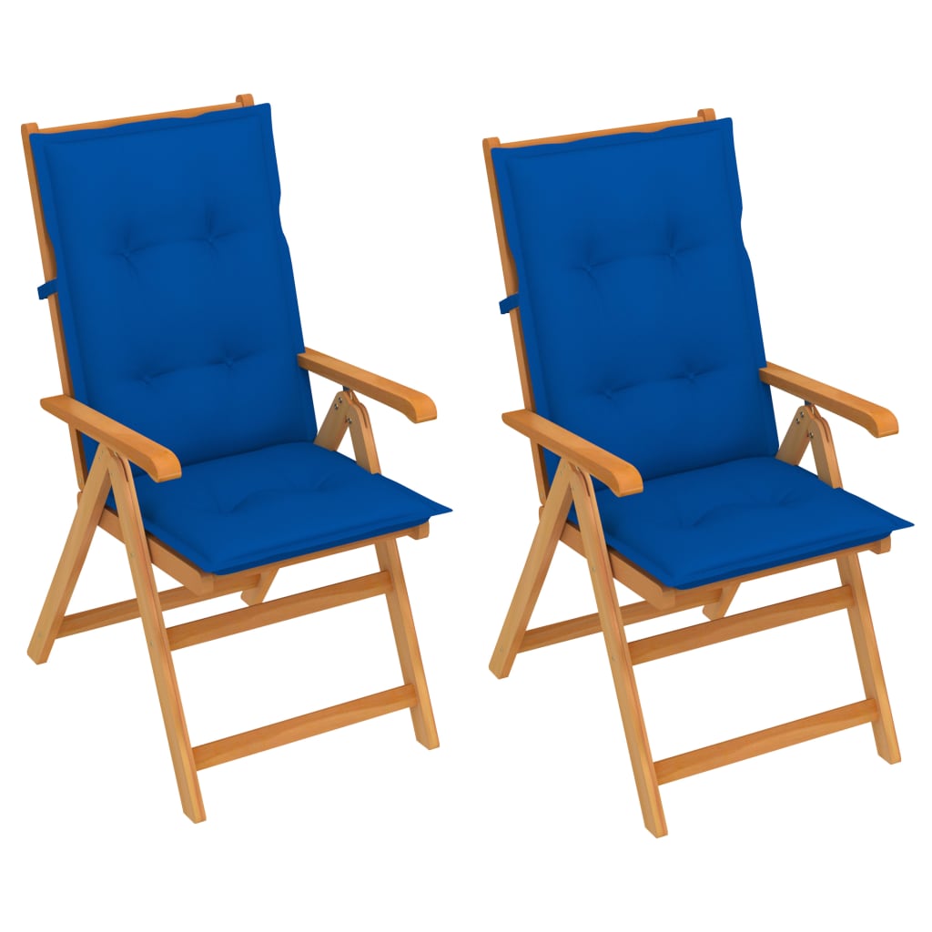 Gartenstühle 2 Stk. mit Königsblauen Auflagen Massivholz Teak-1