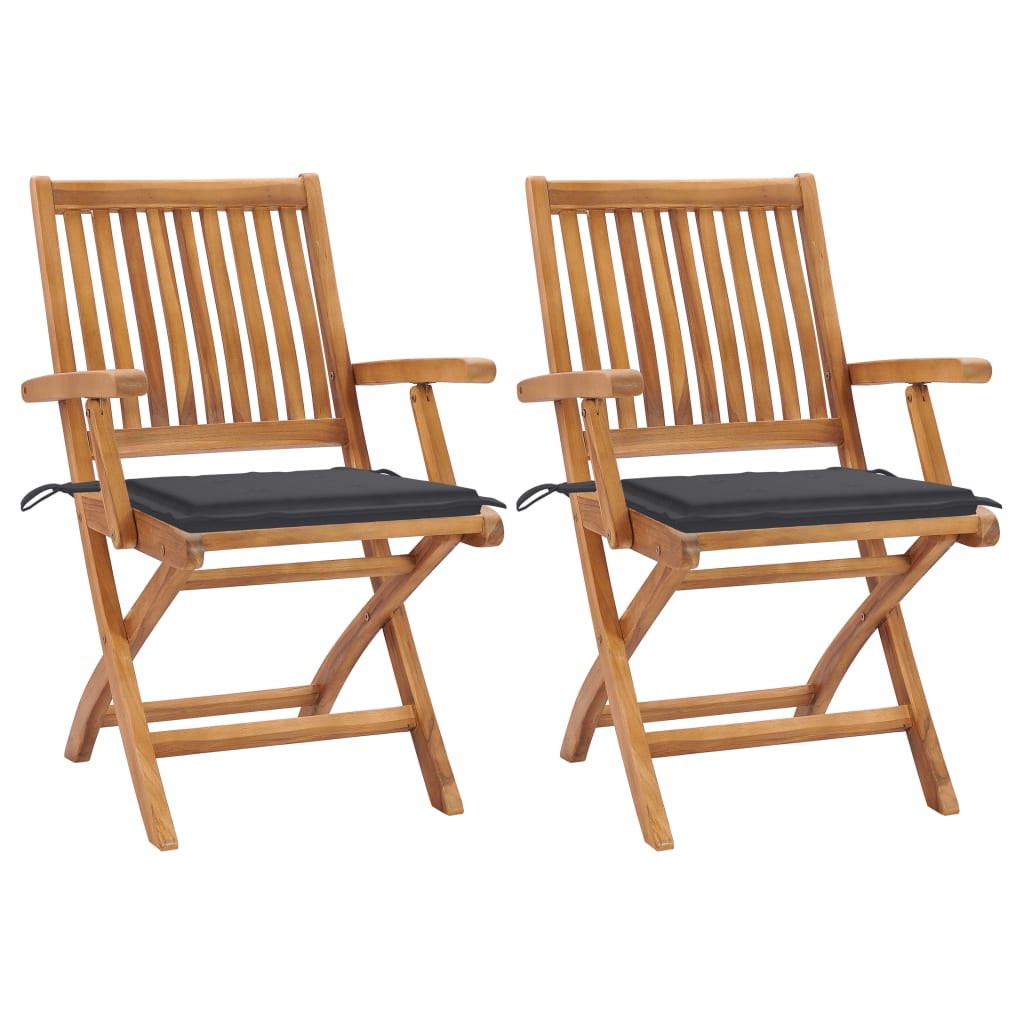 vidaXL Chaises de jardin 2 pcs avec coussins anthracite Bois de teck