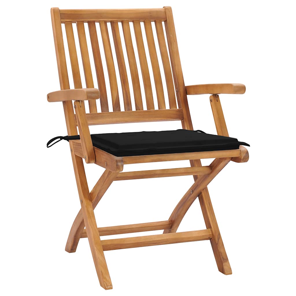 vidaXL Tuinstoelen 2 st met zwarte kussens massief teakhout
