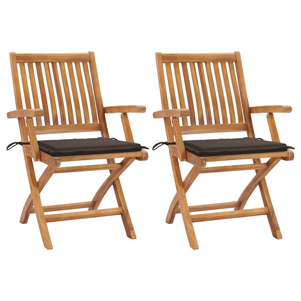 VidaXL Chaises De Jardin Lot De 2 Et Coussins Taupe Bois Teck Massif