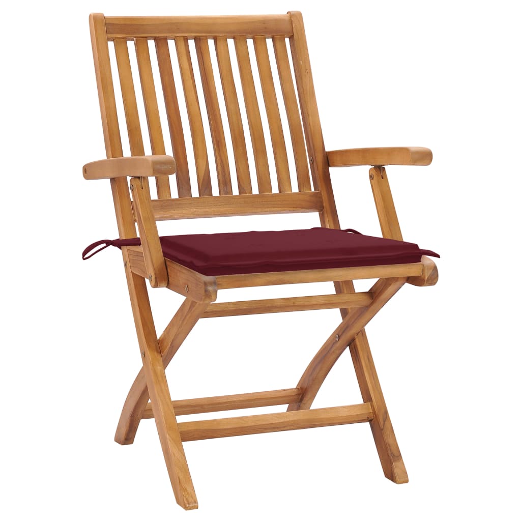 vidaXL Sodo kėdės su vyno raudonomis pagalvėlėmis, 2vnt., tikmedis