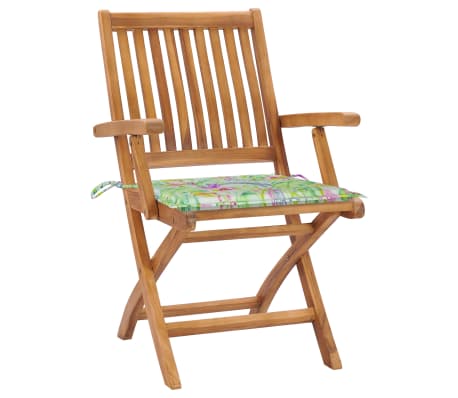 vidaXL Sodo kėdės su lapų ra&scaron;tų pagalvėlėmis, 2vnt., tikmedžio masyvas