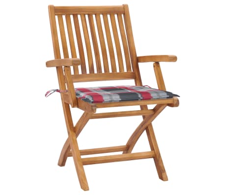 vidaXL Chaises de jardin lot de 2 avec coussins &agrave; carreaux rouge Teck