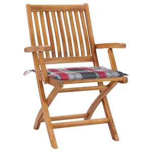 vidaXL Chaises de jardin lot de 2 avec coussins &agrave; carreaux rouge Teck