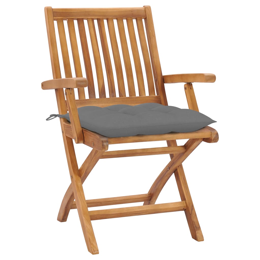 

vidaXL Tuinstoelen 2 st met grijze kussens massief teakhout