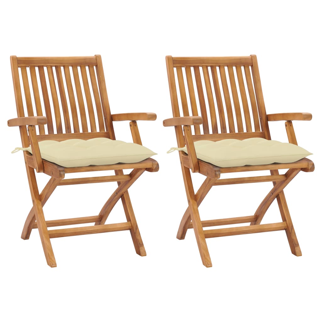 Photos - Garden Furniture VidaXL Patio Chairs 2 pcs with Cream White Cushions Solid Teak Wood 