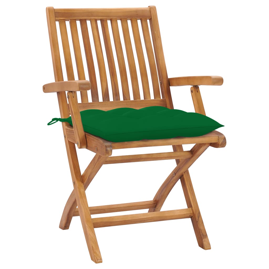 vidaXL Garden Chairs 2 pcs with Green Cushions Solid Teak Wood