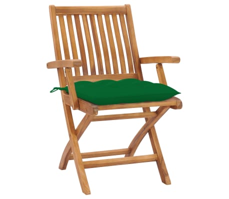 vidaXL Garden Chairs 2 pcs with Green Cushions Solid Teak Wood