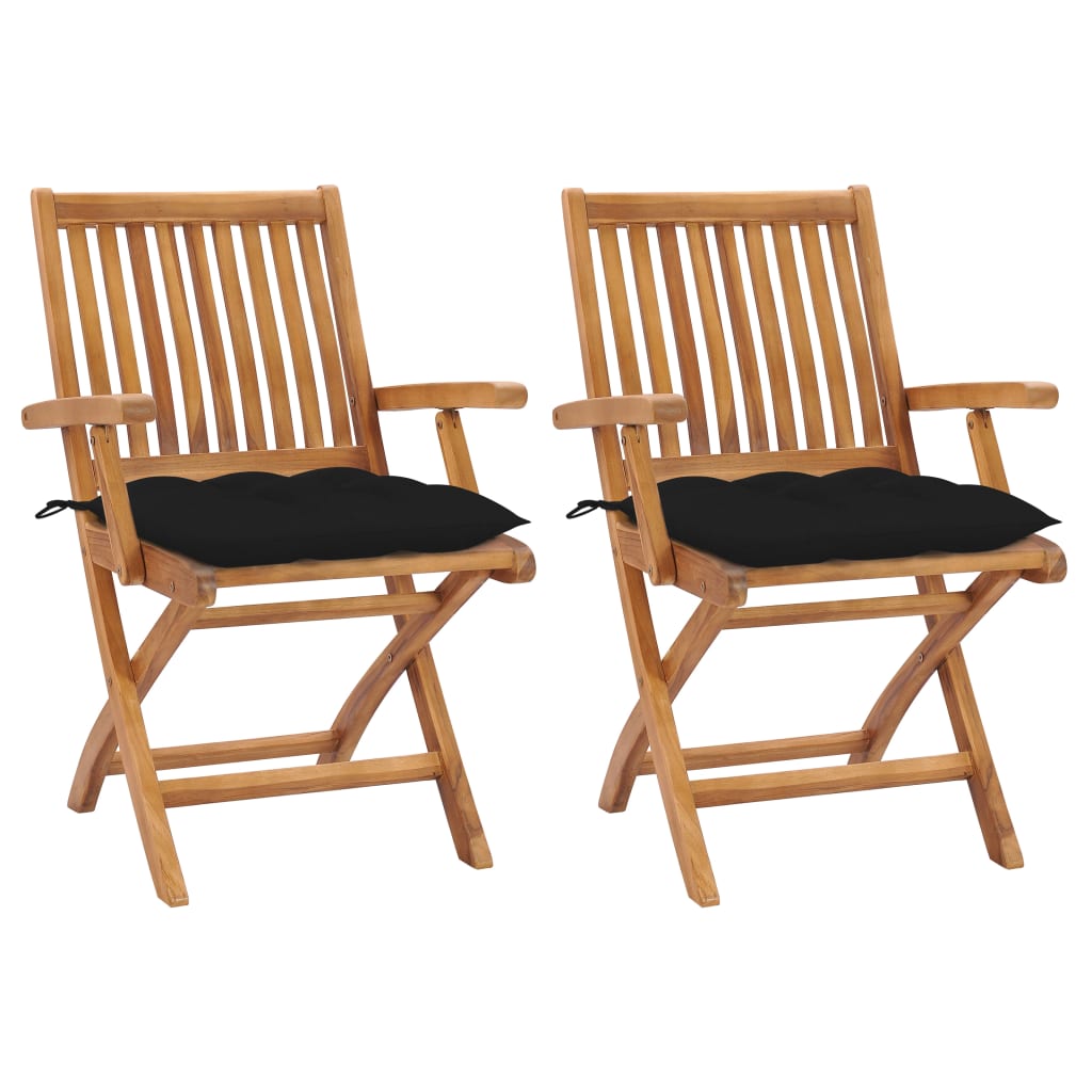 VidaXL Chaises De Jardin Lot De 2 Et Coussins Noir Bois De Teck Massif