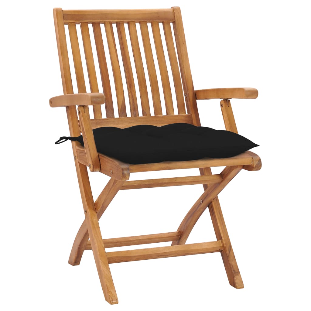 

vidaXL Tuinstoelen 2 st met zwarte kussens massief teakhout