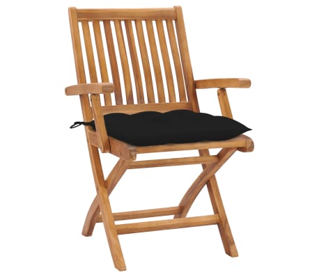 vidaXL Gartenst&uuml;hle 2 Stk. mit Schwarzen Kissen Massivholz Teak