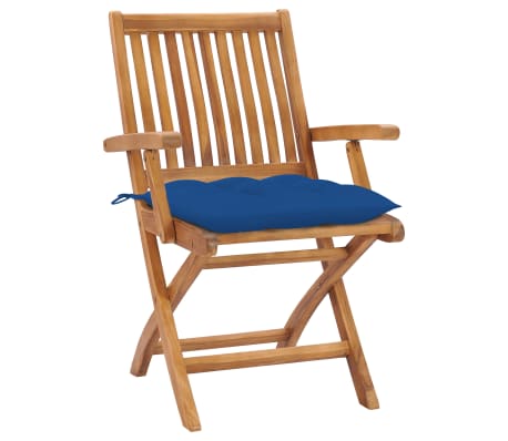 vidaXL Sedie da Giardino 2 pz con Cuscini Blu in Massello di Teak