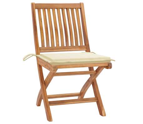 vidaXL Градински столове, 2 бр, кремави възглавници, тик масив