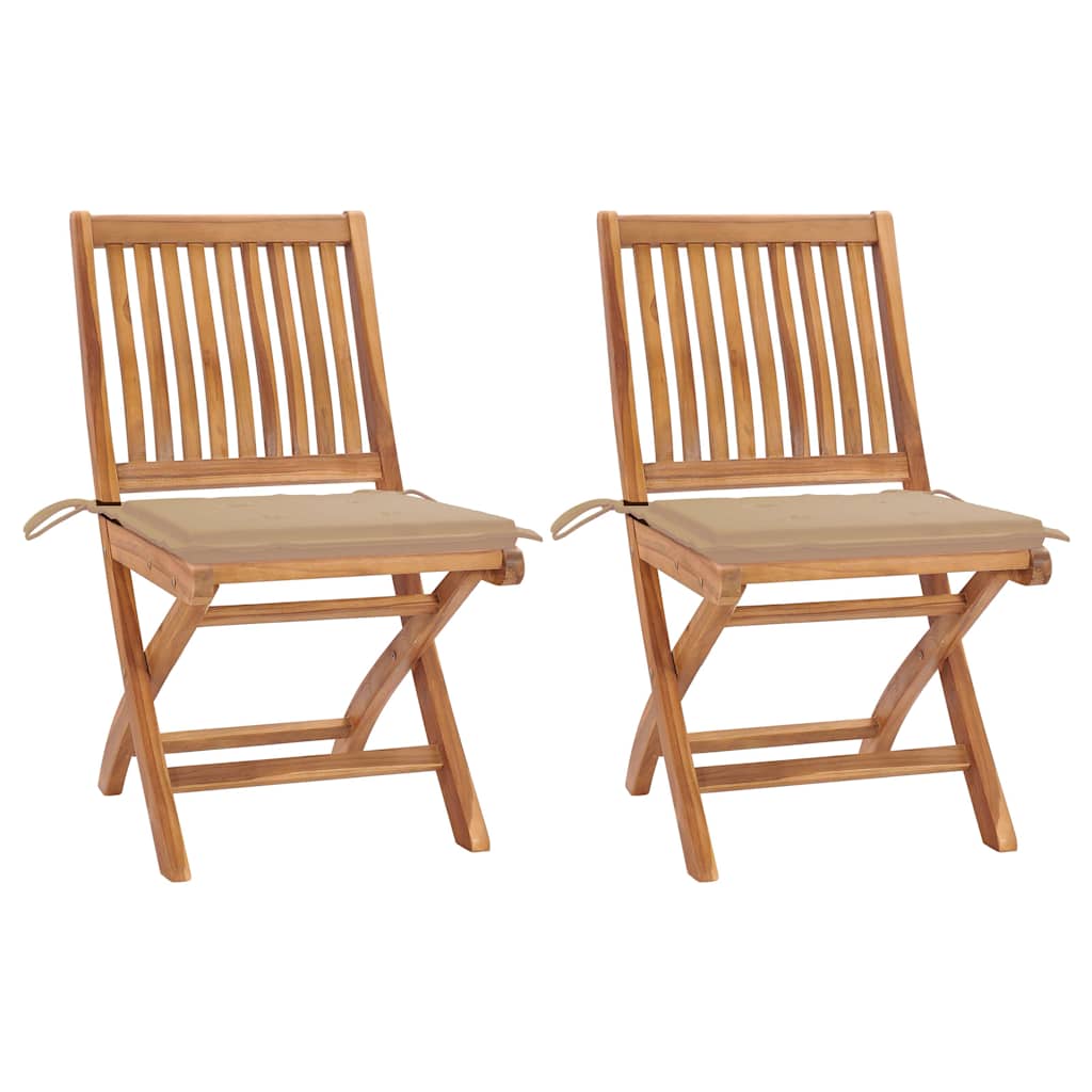 vidaXL Hopf&auml;llbara stolar 2 st med beige dynor i massivt teaktr&auml;