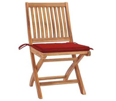 vidaXL Záhradné stoličky 2 ks červené podložky teakový masív