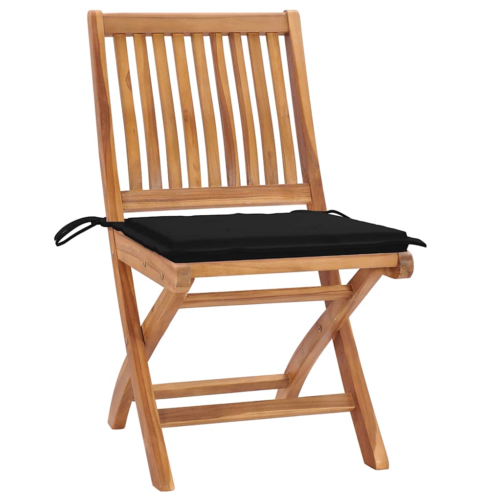 

vidaXL Tuinstoelen 2 st met zwarte kussens massief teakhout