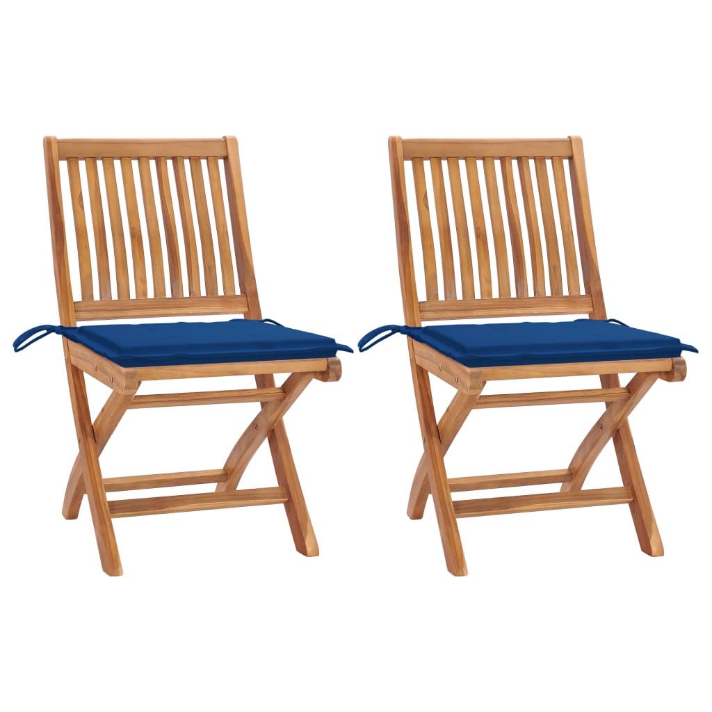 Gartenstühle 2 Stk. mit Königsblauen Kissen Teak Massivholz kaufen