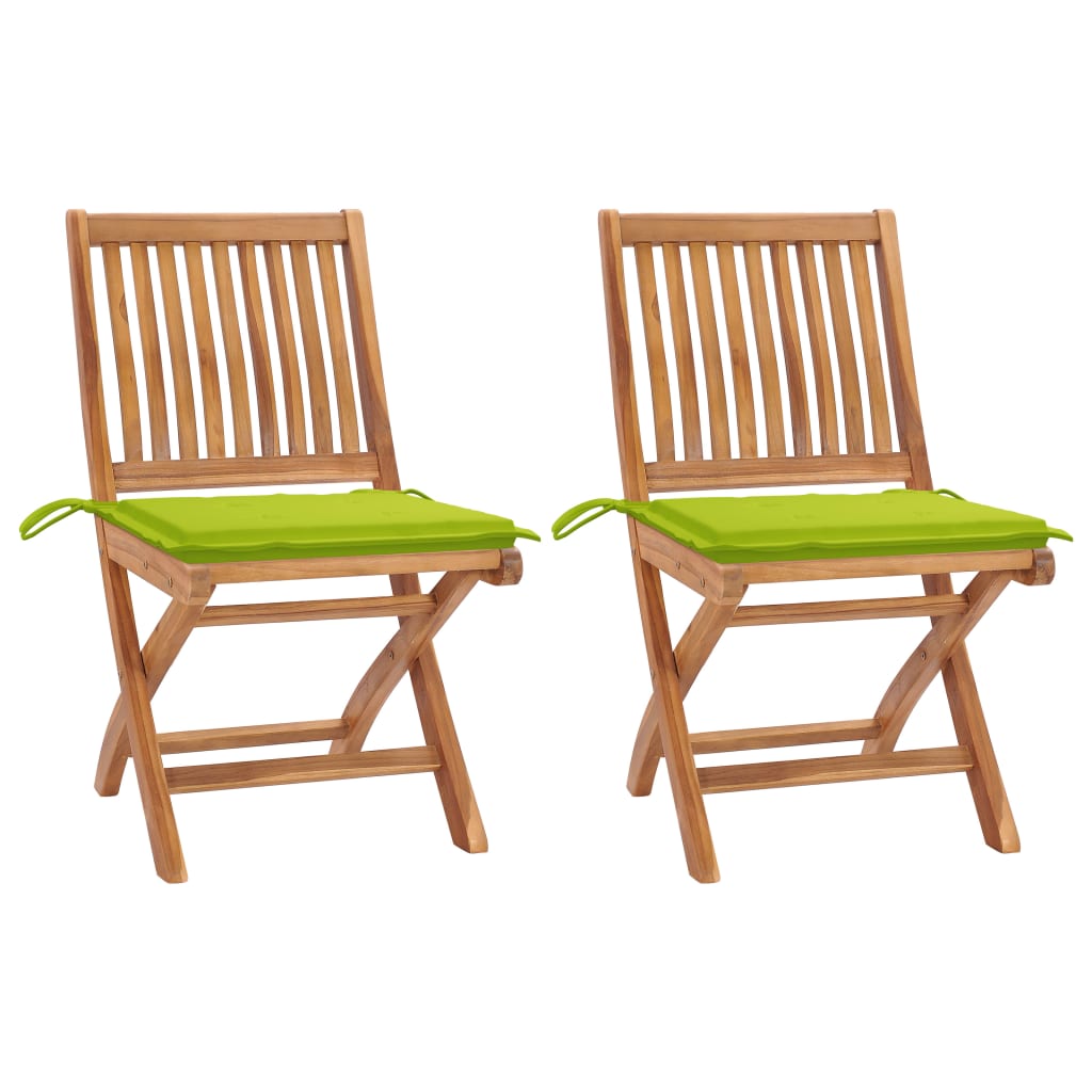 vidaXL Chaises de jardin 2 pcs avec coussins vert vif Bois de teck