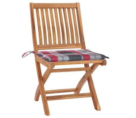 vidaXL Chaises de jardin lot de 2 avec coussins &agrave; carreaux rouge Teck