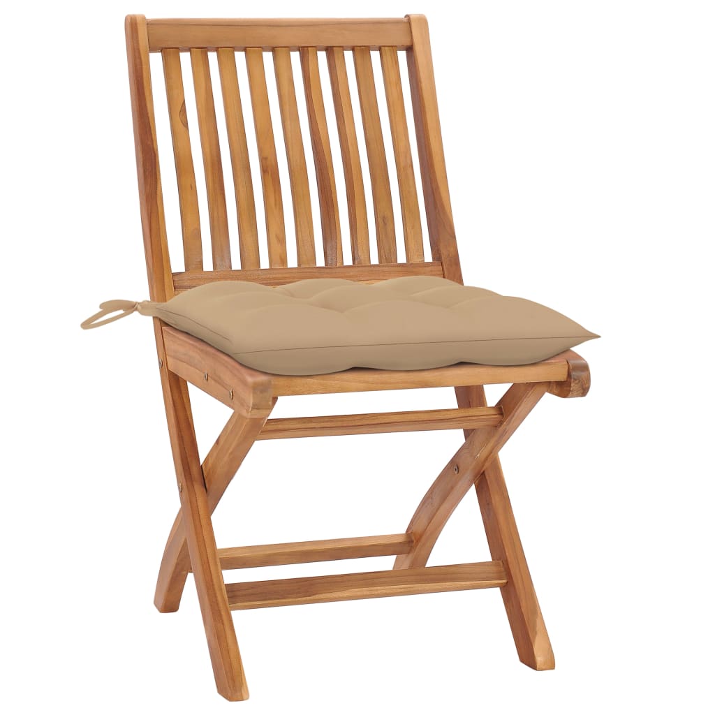 vidaXL Chaises de jardin lot de 2 et coussins beige Bois teck massif