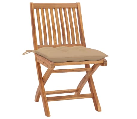 vidaXL Chaises de jardin lot de 2 et coussins beige Bois teck massif