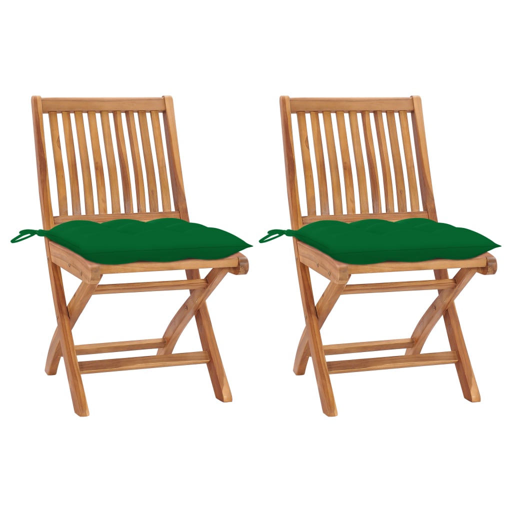 Gartenstühle 2 Stk. mit Grünen Kissen Massivholz Teak kaufen