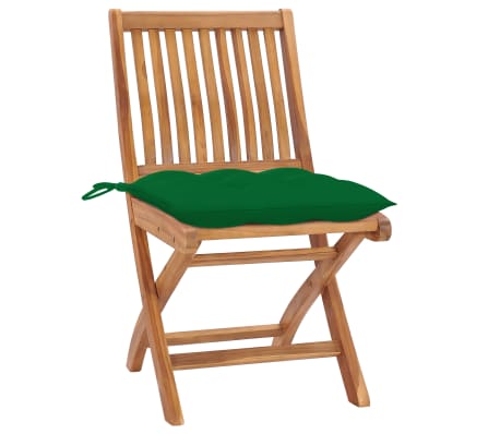 vidaXL Gartenst&uuml;hle 2 Stk. mit Gr&uuml;nen Kissen Massivholz Teak
