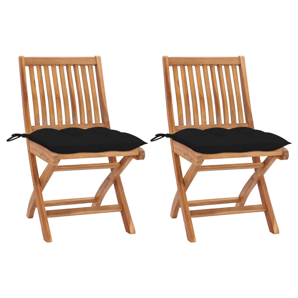 Image of vidaXL Garden Chairs 2 pcs with Black Cushions Solid Teak Wood