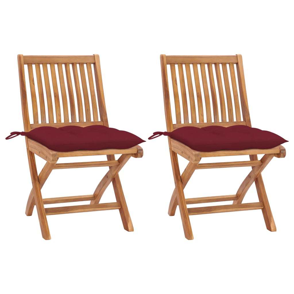 vidaXL Zahradní židle 2 ks vínové podušky masivní teak
