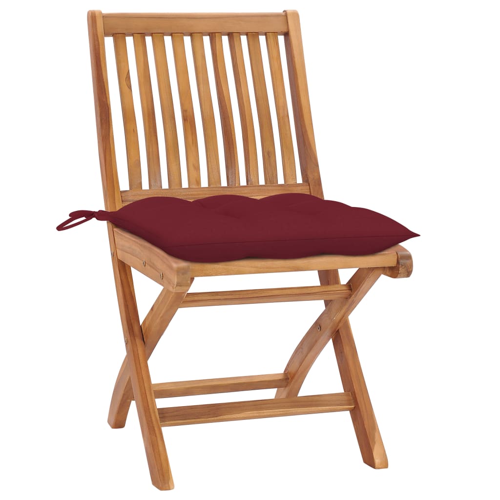 

vidaXL Tuinstoelen 2 st met wijnrode kussens massief teakhout