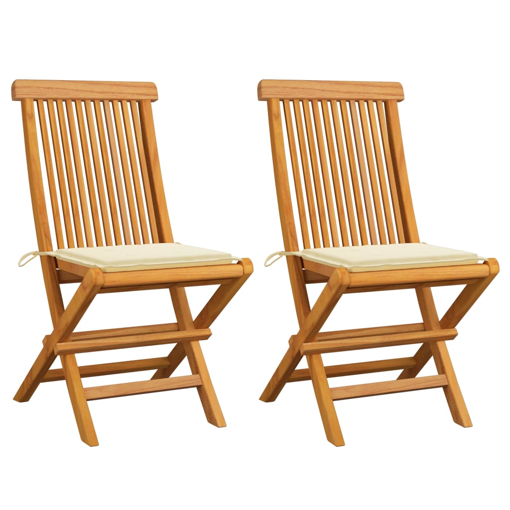Image of vidaXL Garden Chairs with Cream Cushions 2 pcs Solid Teak Wood