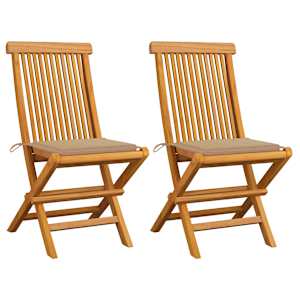 Vrtni stoli z bež blazinami 2 kosa trdna tikovina