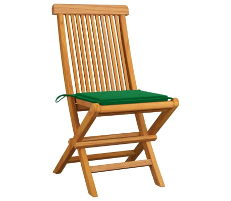 vidaXL Garden Chairs with Green Cushions 2 pcs Solid Teak Wood
