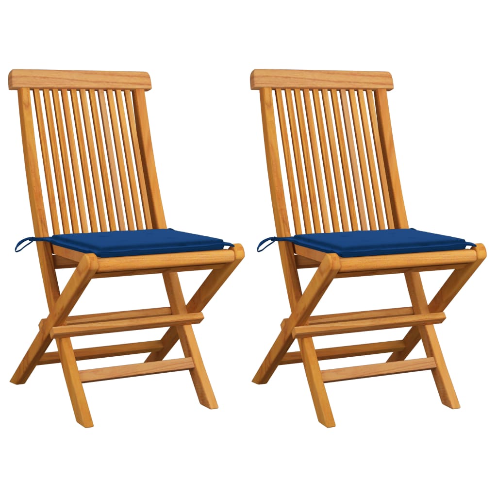 Gartenstühle mit Königsblauen Kissen 2 Stk. Massivholz Teak kaufen