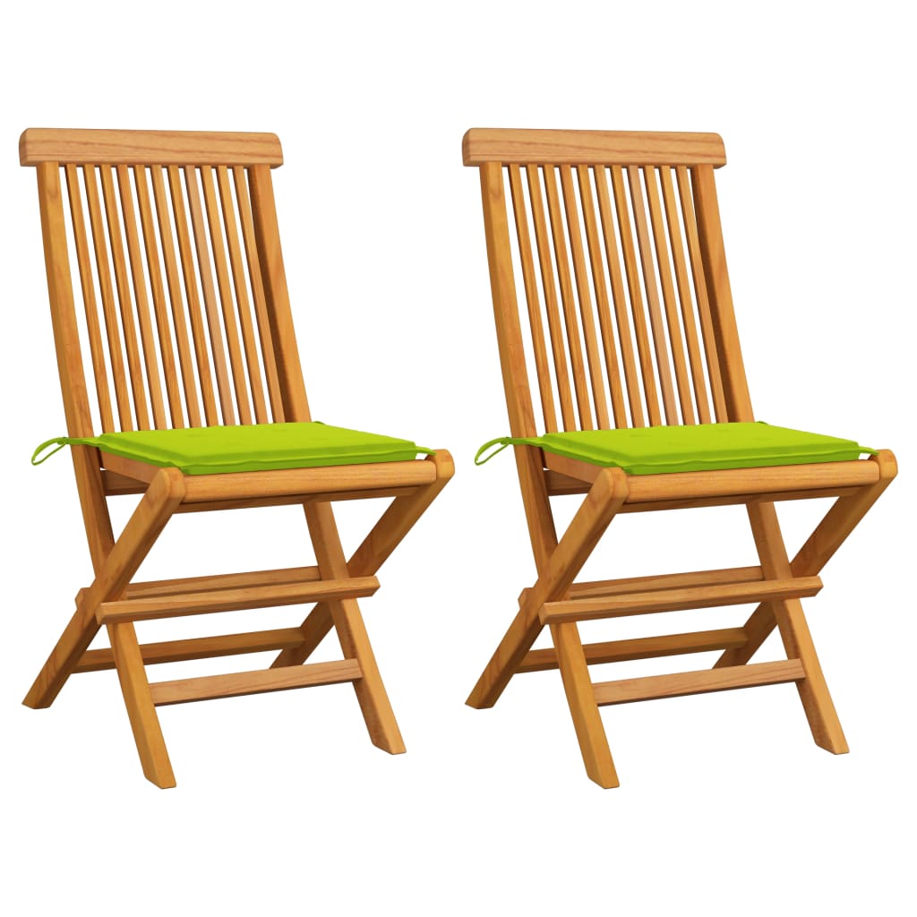 vidaXL Chaises de jardin avec coussins vert vif 2 pcs Bois de teck