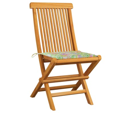 vidaXL dārza krēsli, matrači ar lapu apdruku, 2 gab., masīvs tīkkoks