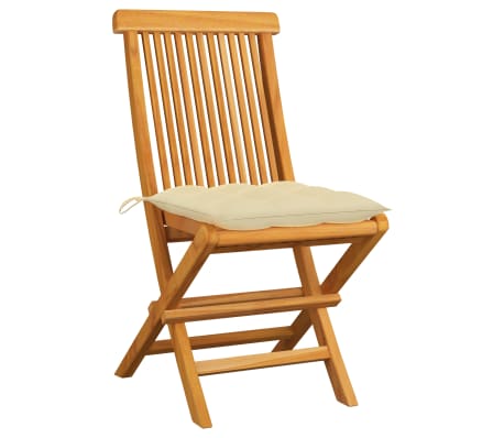 vidaXL Z&aacute;hradn&eacute; stoličky s kr&eacute;movobielymi podložkami 2 ks teakov&yacute; mas&iacute;v