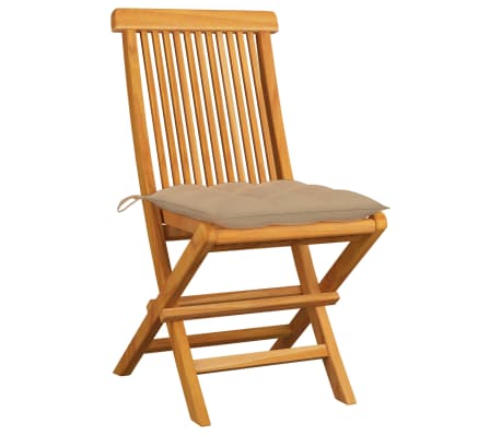 vidaXL Gartenst&uuml;hle mit Beigen Kissen 2 Stk. Massivholz Teak