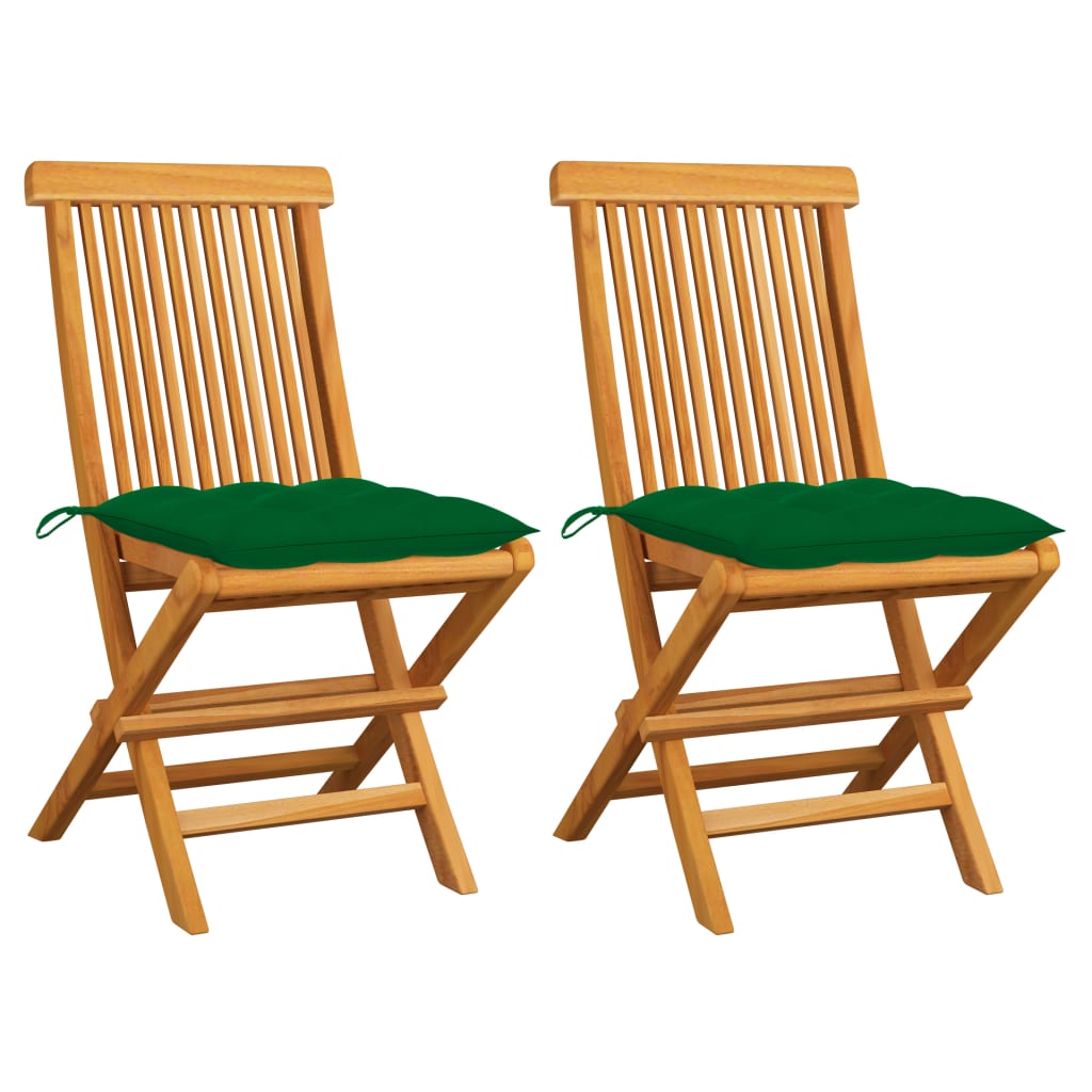 Gartenstühle mit Grünen Kissen 2 Stk. Massivholz Teak kaufen
