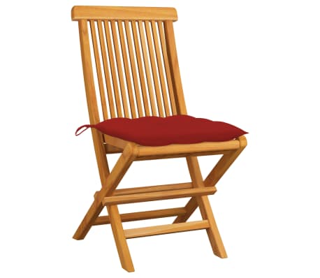 vidaXL Scaune grădină cu perne roșii, 2 buc., lemn masiv tec