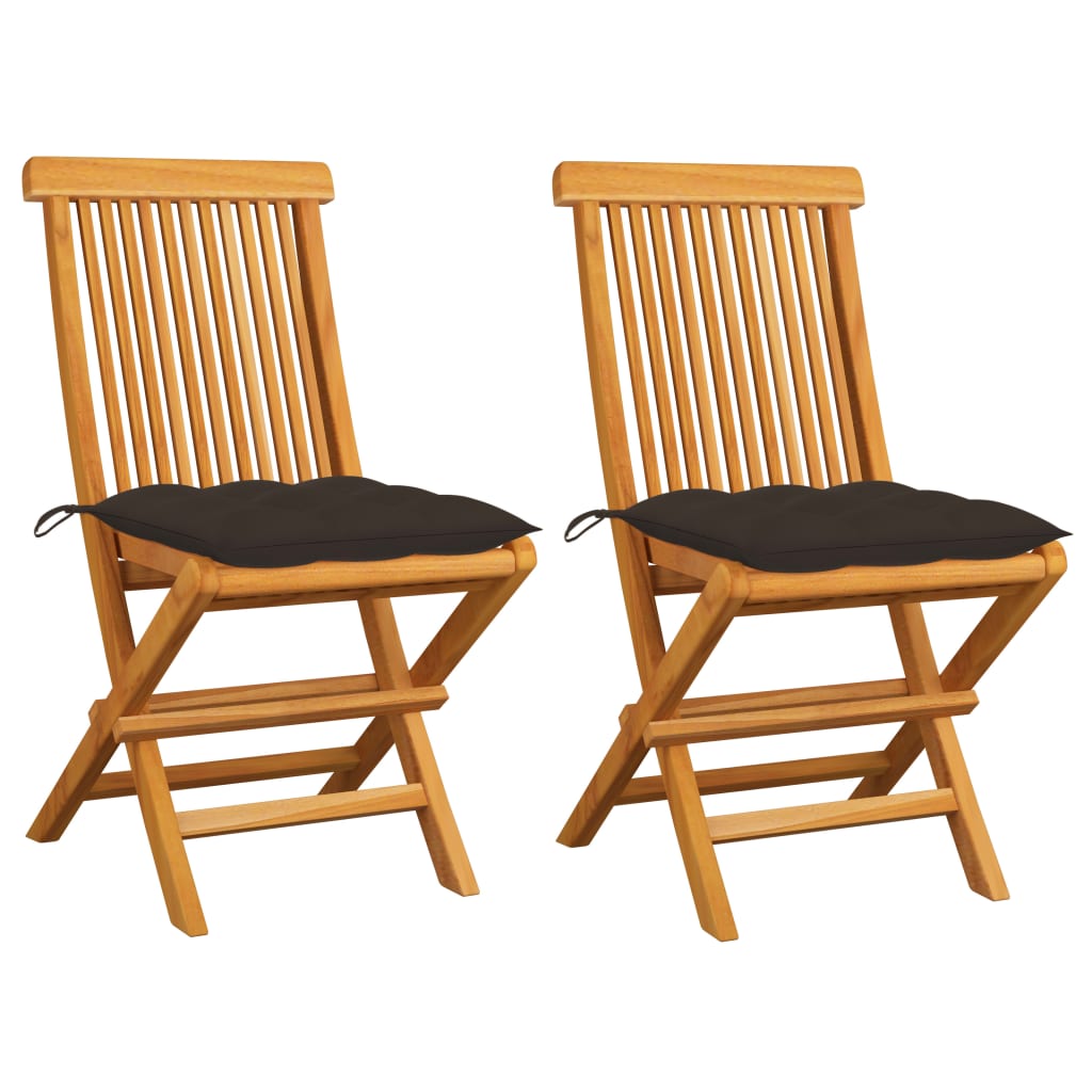 vidaXL Chaises de jardin avec coussins taupe 2 pcs Bois de teck massif