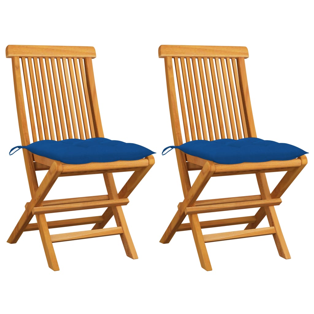 

vidaXL Patio Chairs with Blue Cushions 2 pcs Solid Teak Wood